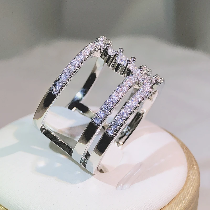 925 Sterling Silver Fashion wielowarstwowe łańcuszki pierścionki z cyrkonią dla kobiet ślubne proste pierścionki z oświadczeniem para obrączki — zdjęcie 5