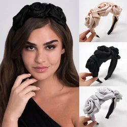 Lystrfac Flower Decor Velvet Headband for Women Wild Vintage Hair Hoop Red Black Hairband Bezel Headpieces Hair Accessories