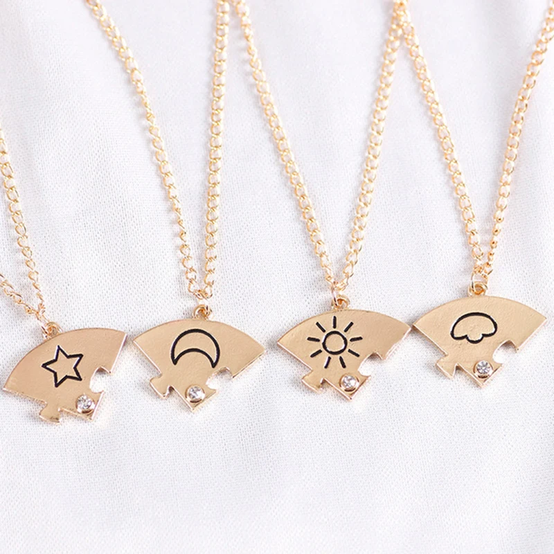 4 piece set of best friend friendship necklace sun moon cloud star inlaid rhinestone stitching pendant fashion jewelry