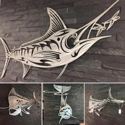 Gorąca sprzedaż Metal Marine Fish Wall ozdobne kute żelazo kryty Ornament rzemieślniczy dla domu salon sypialnia dekoracje wiszące