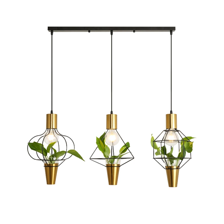 

Nordic Plant Black Gold Pendant Lights Dining Room Restaurant Bar Tea Bar Shop Industrial Living Room Pendant Lamps Fixtures