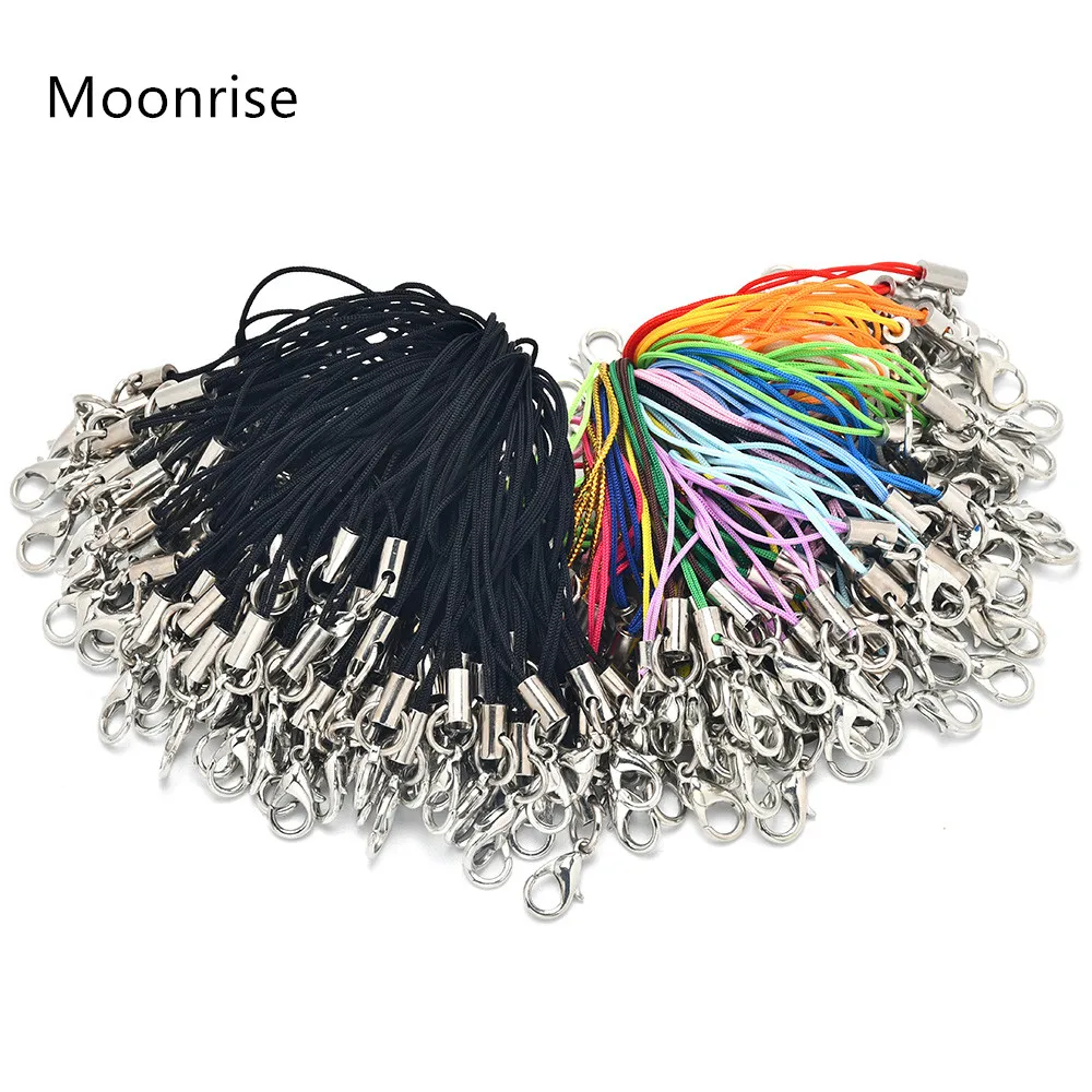 50pcs Black Strap Charm Cord Lanyard Lariat Strap Cords Lobster Clasp Rope Keychains Hooks Mobile Set Charms Jewelry Accessories