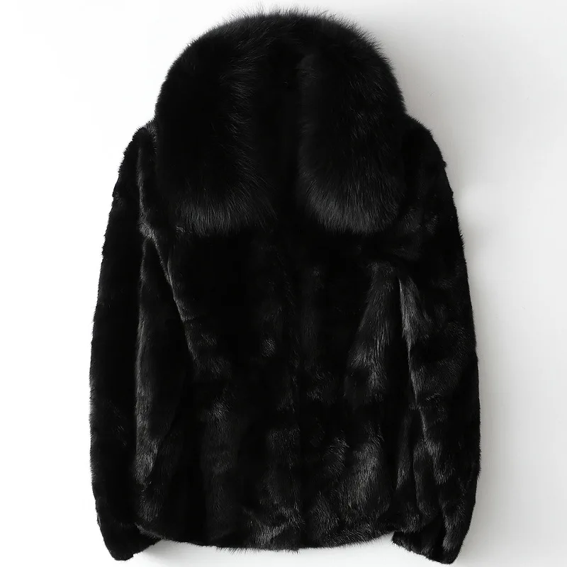 

Winter Fashion Real mink Fur parka Coats For Women short wool Jacket black hooded fox collar casual slim overCoat Female luxury
