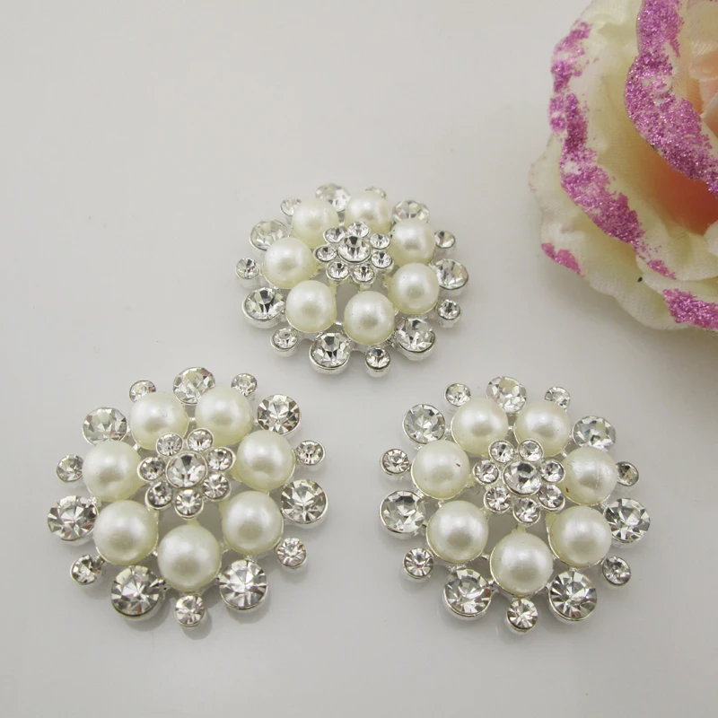 5pcs Rhinestones Buttons Flat Back Ivory Pearl Craft Making Accessories Wedding Invitation Card 33mm