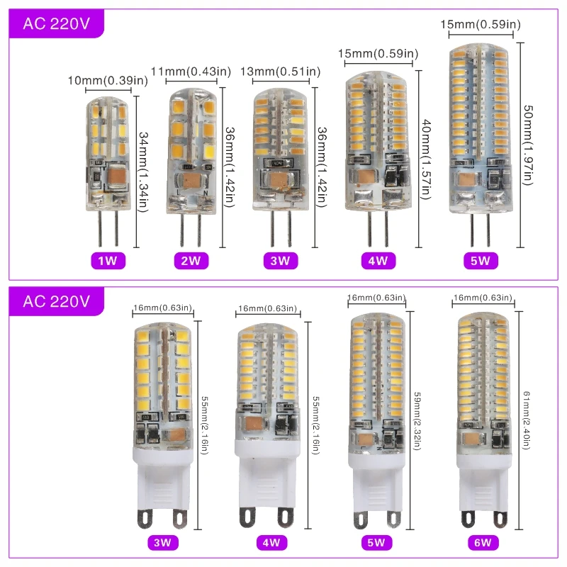 Lámpara halógena de Ángulo de haz 220, bombilla LED G4, G9, 12V, 360 V, CA, CC, 1w, 2w, 3w, 4w, 5w, 6w, reemplaza a 40w, 60w, lote de 4 unidades