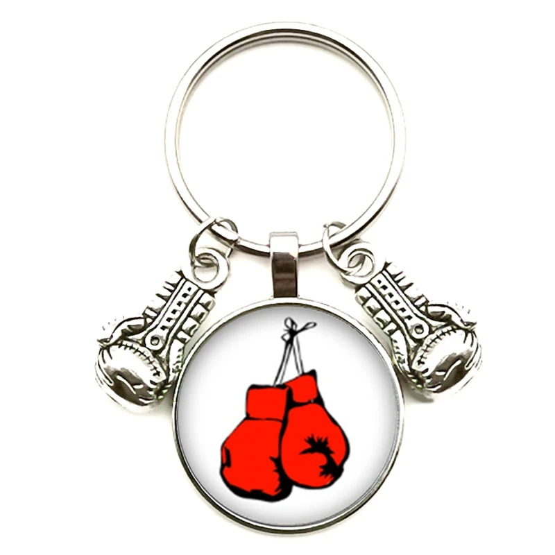 New Fashion Glass Cabochon Keychain Boxing Gloves Pendant Boxing Sports Key Chain DIY Men and Women Car Jewelry Keychain Gift