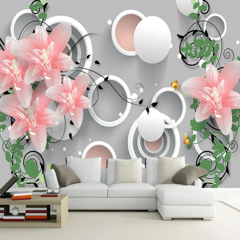 

Custom 3D Wallpaper Modern Flowers Ball Circle Murals Living Room TV Bedroom Home Decor Wall Painting PVC Waterproof 3D Stickers