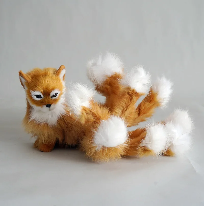 Creative Nine-Tails Fox Model Realistic Yellow Plastic Sculpture Gift Approx. 30x9x14 Cm XF2793