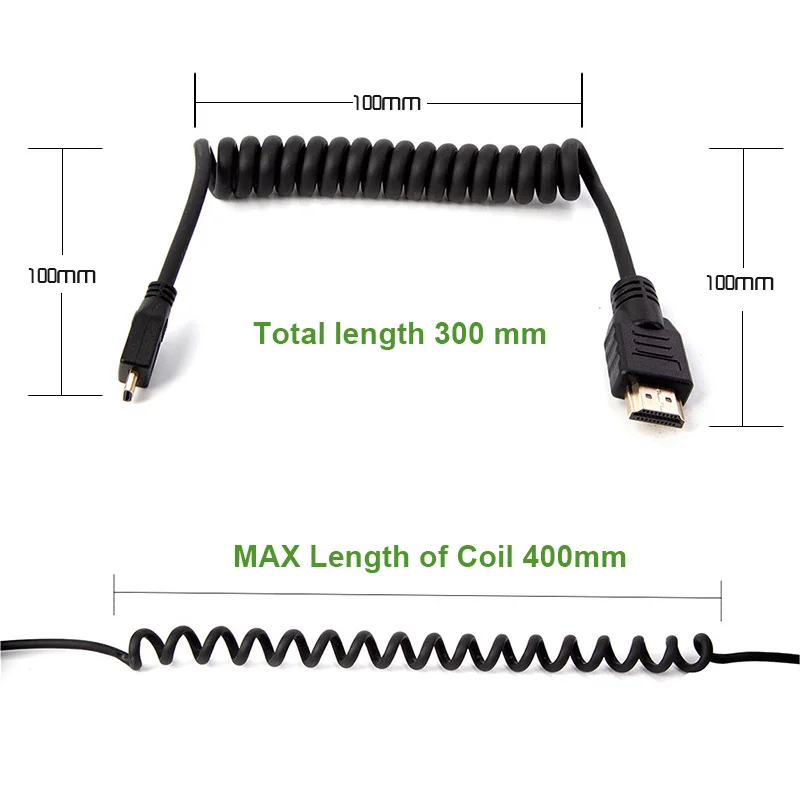 Lanparte cabo de micro para padrão de alta velocidade, compatível com hdmi 2.0 enrolado para 4k 10 bits para sony dslr, acessórios de câmera para atomos