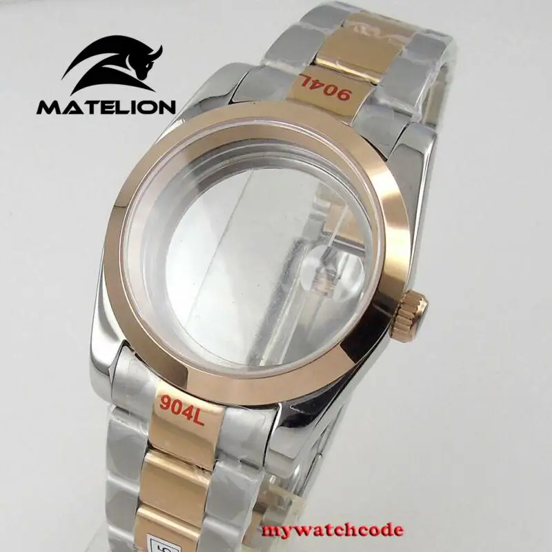 36mm Sapphire Glass Rose Golden Two Tone Watch Case fit NH35 NH36 NH38 rose golden case