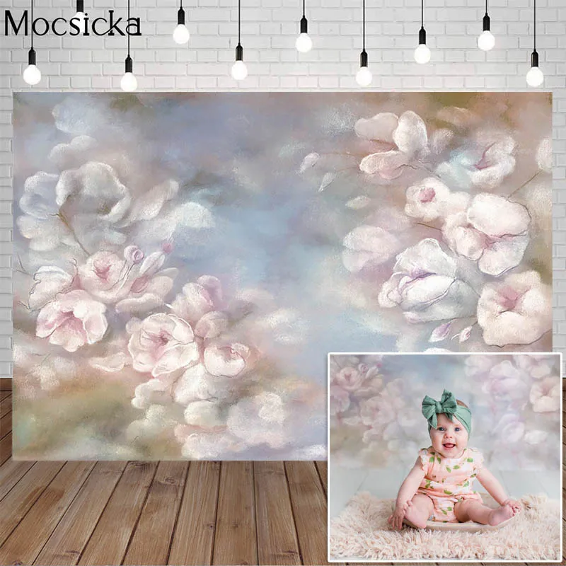 

Blooming Flowers Backdrop Newborn Baby Shower Oil Painting Background For Photo Studio Birthday Party Decoration Vinyl Floor