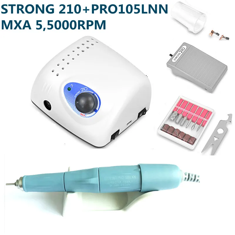 45K New Arrival STRONG 210 Plus PRO 105 105L Handpiece 65W 45000rpm Nail Drills Manicure Machine Pedicure Electric File Bits