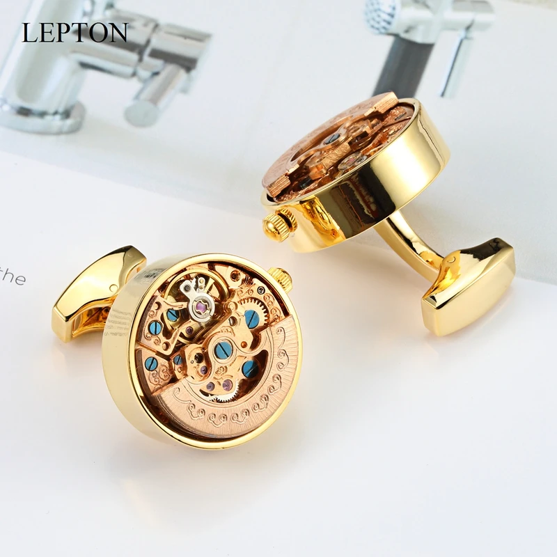 Hot Watch Movement Cufflinks For Mens Lepton Steampunk Gear Watch Mechanism Cuff links Men French Shirt Cuffs Cufflink gemelos