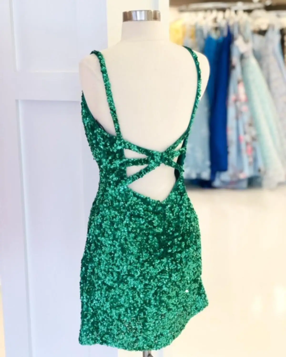 Tím Kim Sa Lấp Lánh Đầm Vestido De Formatura 2020 Hoco Homecoming Đầm Ngắn/Mini Vestidos De Graduación Với Dây Vỏ Xanh Lá Xanh Dương V