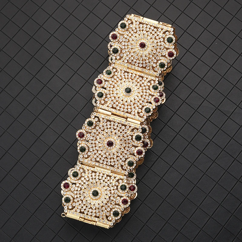 Luxurious Aristocratic Gold Color Wedding Dress Belt With All-Rhinestone Sparkling Moroccan Metal Belt