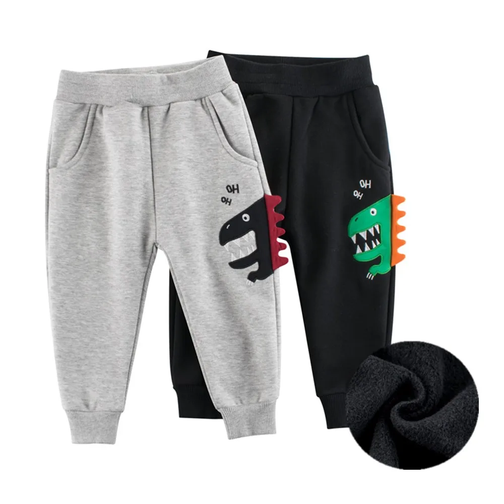 

Осень-зима 2021, детские брюки с динозаврами, Утепленные длинные штаны для детей, для мальчиков и девочек, спортивные повседневные штаны, От 1 до 9 лет