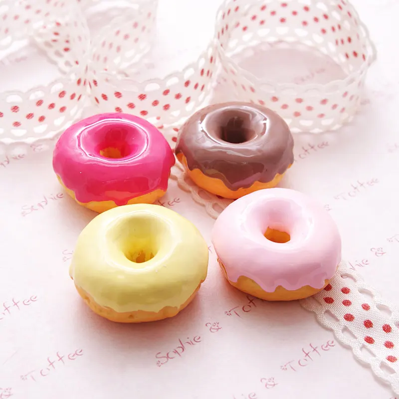 6pcs 23mm Mini Simulation Donuts Flat Back Resin Cabochon Kawaii Fake Food Scrapbook Craft DIY Hair Accessories Decor