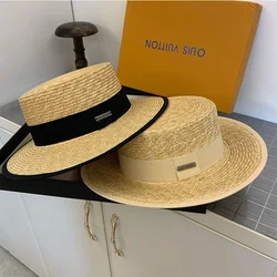 Casual Retro Women's Summer Hat Unisex Men Ribbon Sun Protection Cap Female Flat Top Wide Brim Hat Sun Hats Straw Hat Beach Hat