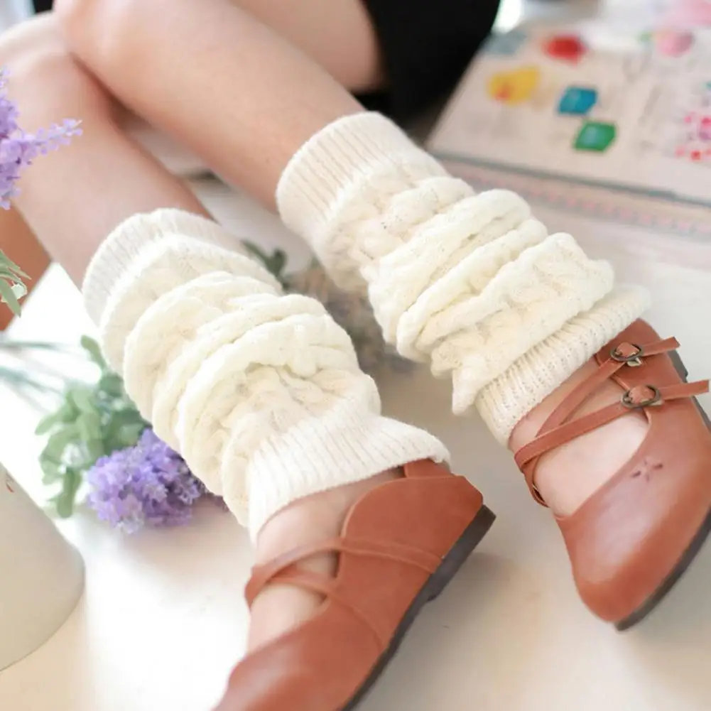 JK Leg Warmers Women Solid Goth Legging Knee High Socks Wearing Breathable Women Girls Cable-Knit Harajuku Leg Warmers