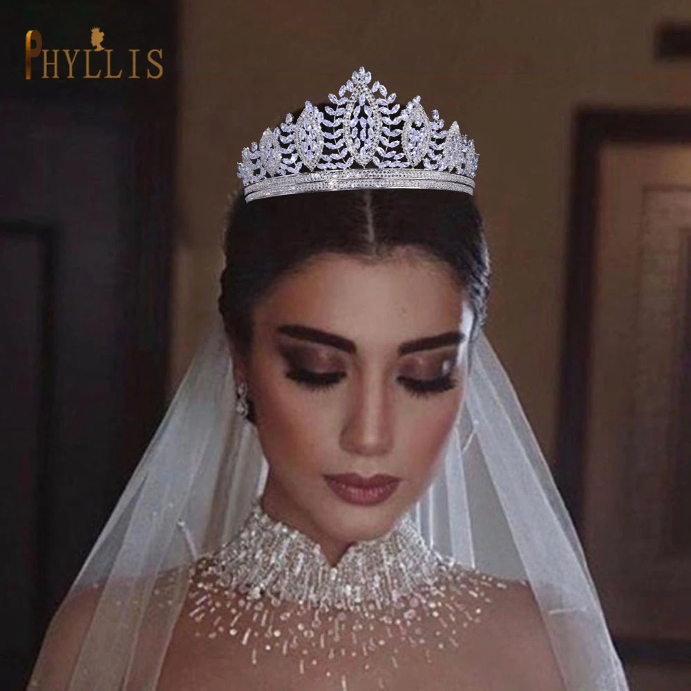 

A355 Luxury Queen Diadem Bride Crown Crystal Bridal Jewelry Wedding Hair Accessories Cubic Zircon Hairbands Prom Women Tiaras