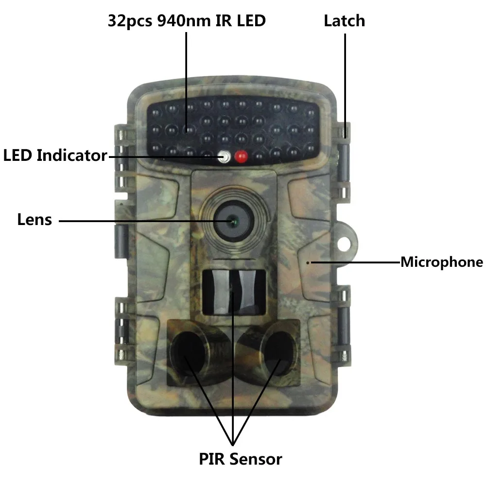 Outdoor Hunting Trail Camera with Night Vision, Timelapse, Wildlife Photo Trap, 20MP, 0.2s Trigger