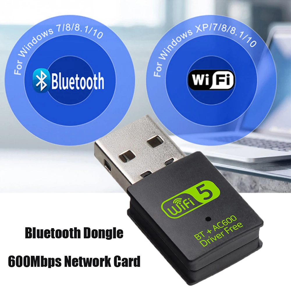 600Mbps USB WiFi Bluetooth Adapter Dual Band 2.4/5.8Ghz Wireless External Receiver RTL8821CU WiFi Dongle for PC/Laptop/Desktop