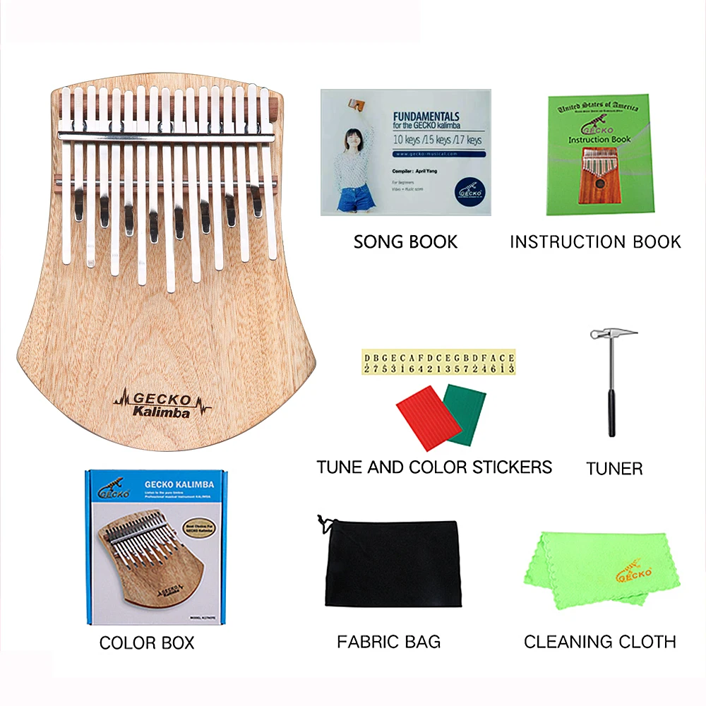 C tone GECKO K17NOTE Kalimba 17 Keys SOLID Camphorwood Kalimba,with Instruction and Tune Hammer, Portable Thumb Piano Mbira