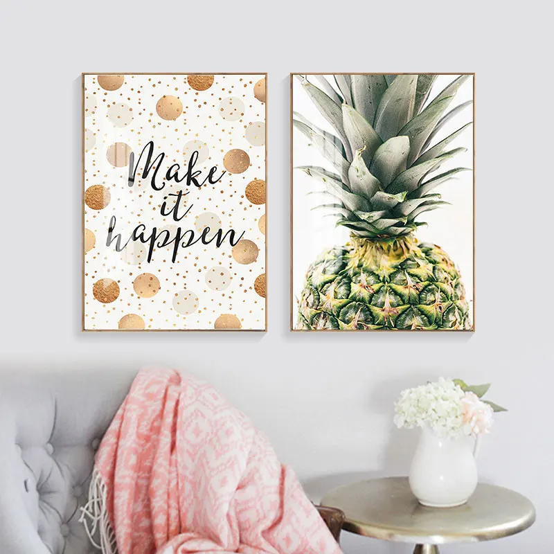 NicoleshentingPineapple Make It Happen Canvas Painting Decor Painting Oil Painting Poster Modern Wall Art Picture in Livingroom