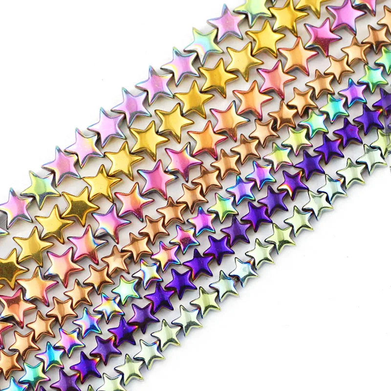 6/8mm fünfzackiger Stern Hämatit blau, Goldfarbe, lila Naturstein Charme lose Perlen für Schmuck herstellung DIY Armband Halskette
