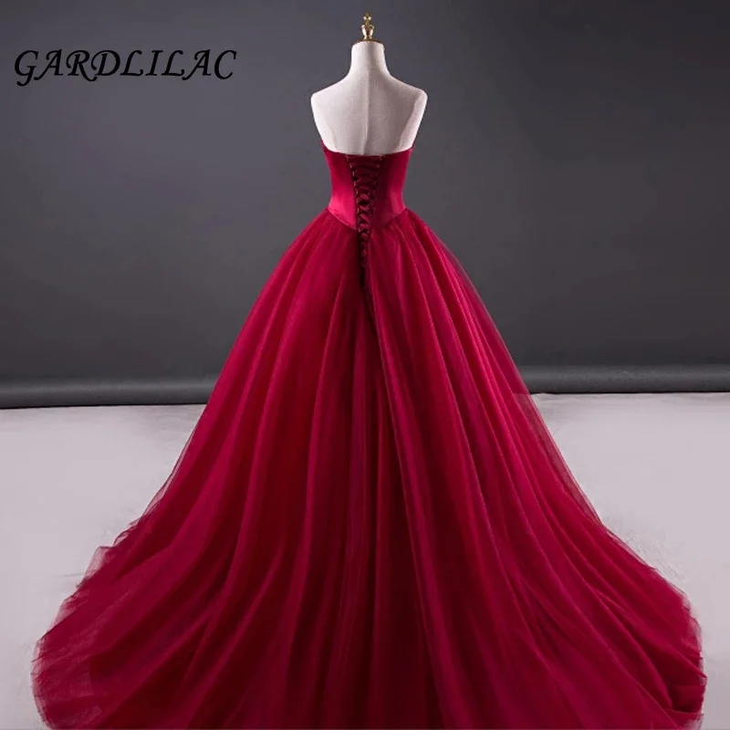 Gardlilac feminino querida cetim tule vestidos de baile sem alças com decote em v vestidos de noite sem costas vestidos de casamento formais 2021