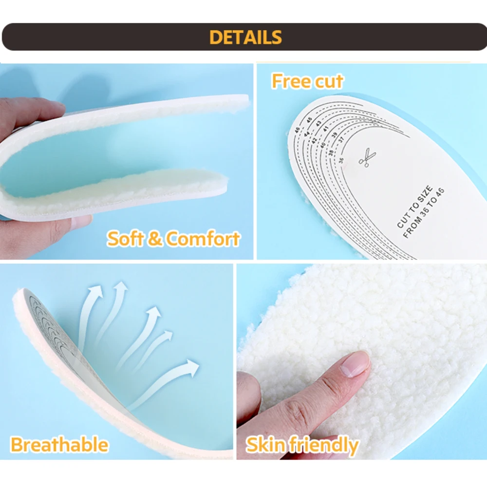 Wool Warm Heated Insoles for Kids And Adult Winter Shoes Thermal Thickened Artificial Cashmere Shoes Inserts Snow Boots Warm Pad