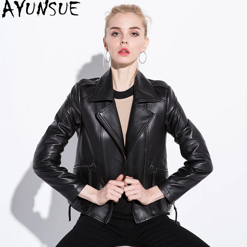 

AYUNSUE Real Sheepskin Jacket Women Genuine Leather Jackets Famale Short Fashion Autumn Coats Ladies Blouson Cuir Femme SQQ73