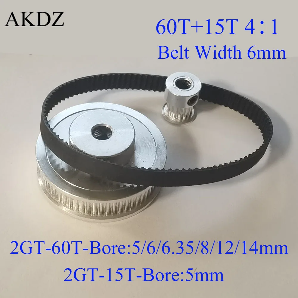 Timing Belt Pulley Set GT2 60 teeth 15 teeth Reduction 4:1/1:4 3D printer accessories belt width 6mm Bore 5 6 6.35 8 10 12 14mm