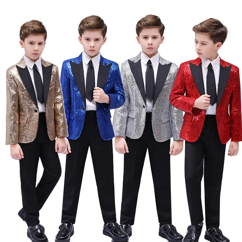 

Children's Colorful Sequin Suit Blazer Jacket Boys' Sequin Costume Jacket Dance Party Show Costume Dancewear Formal Tuxedo Dress