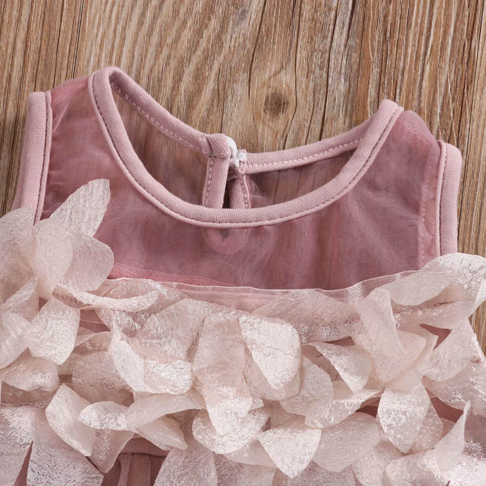 Summer Toddler Kids Baby Girl Flower Pageant Party Petal Tulle Dress Clothes Decal decoration sweet style girls Dress hot sale