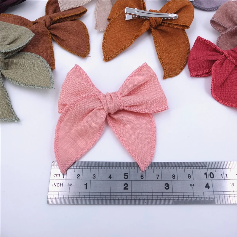 2 PCS Mini Fable Bow Hair Clips for Toddler Baby Girls Cotton Linen Hair Bows Barrettes Kids Hairbow Accessories Hairgrips