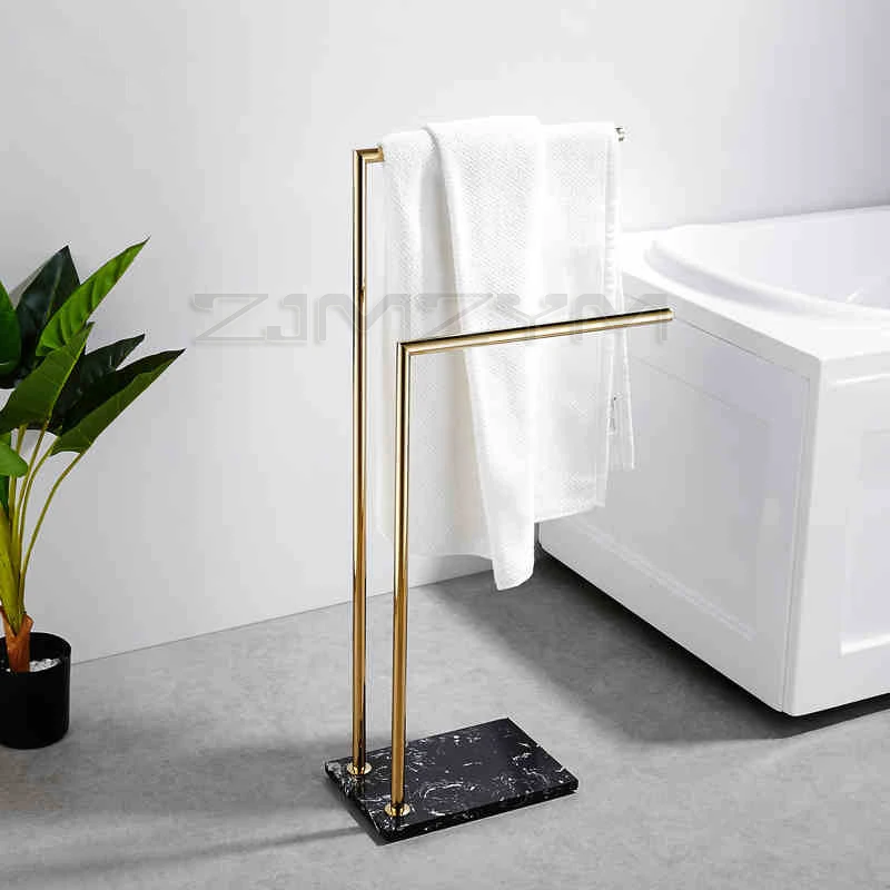 

Stand Brass Bathtub Towel Rack Bathroom Bath Rack Rail Double Bars Swivel Marble Base