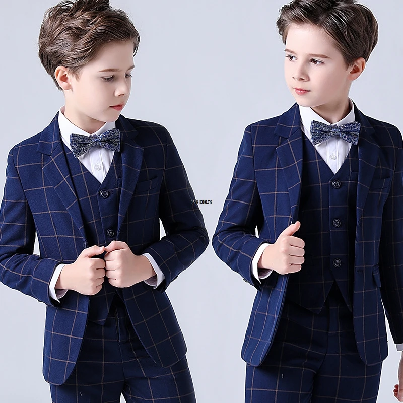 Flower Boys Formal Wedding Suit Kids Prom Party Tuxedo Blazer Children\'s Day Pinao Performance Costume school uniform 2-14T