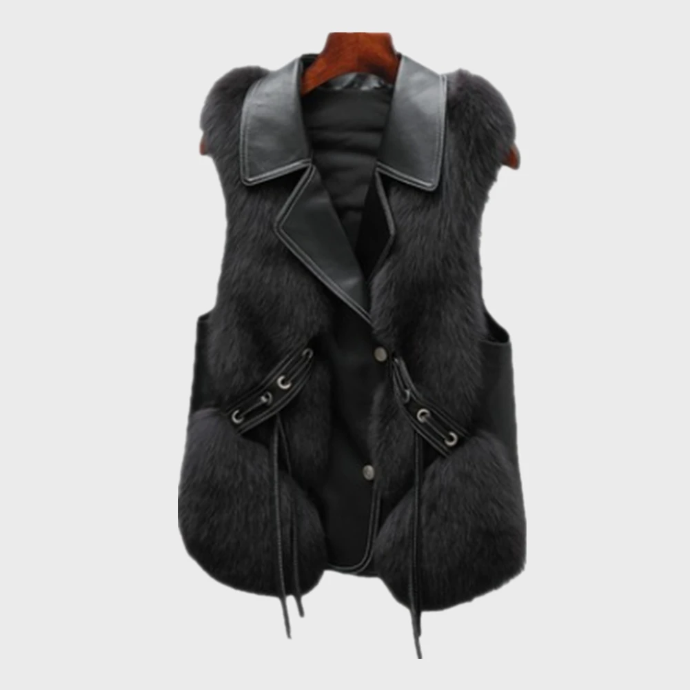 Women Winter Warm Sleeveless Short Faux Fur Vest Coat Luxury Faux Fox Fur Vest Women's Coats Jacket