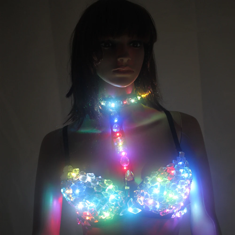 Sexy LED Bra Stage Bra Colorful Flash LED Glow Damond Underwear Singer Dance Punk Club Stage Wear