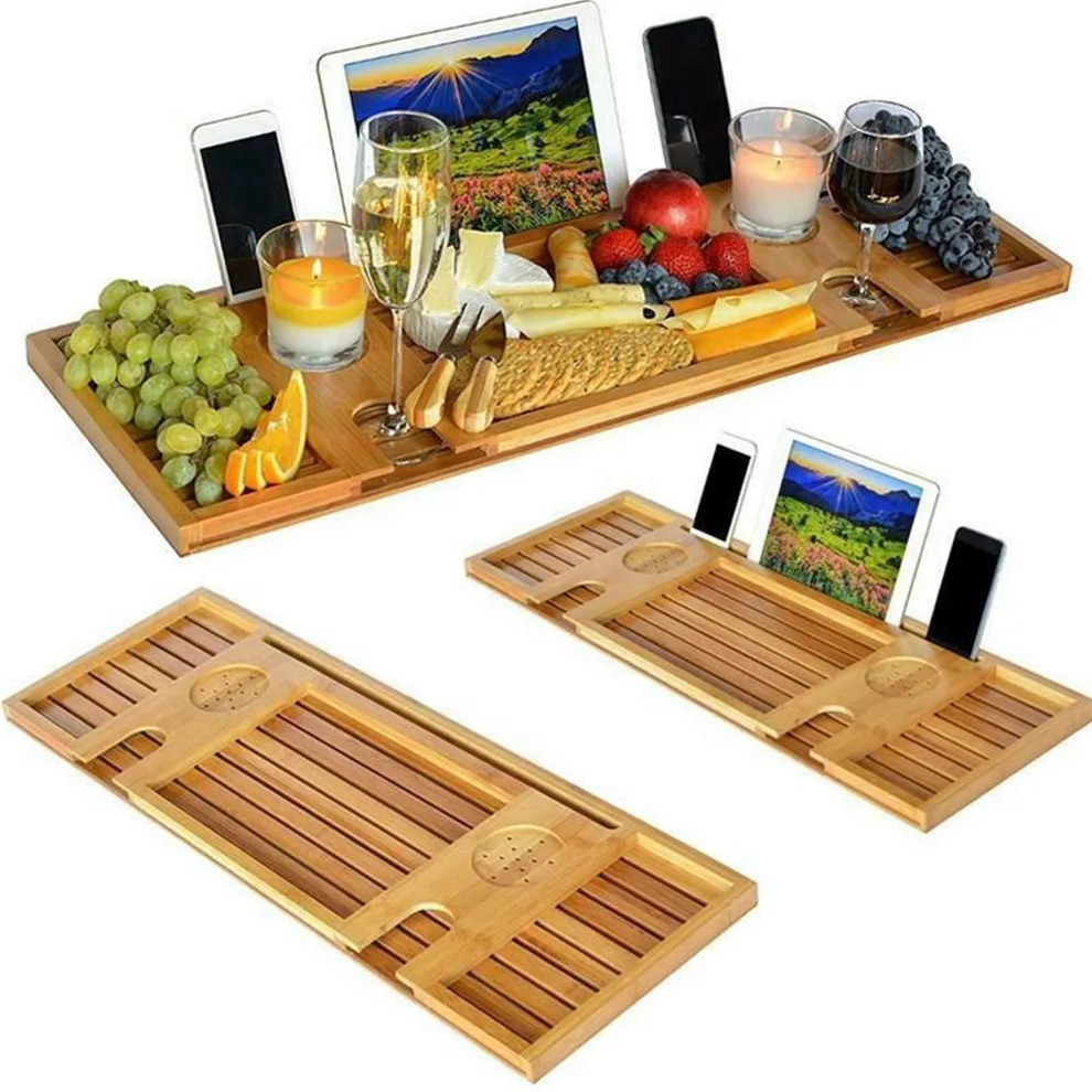 1Pc Wooden Handmade Bath Tray Bathroom Shelves Apply For Pad/Book/Tablet Home Bathrooms Accessories Bathtub Rack NJ72617