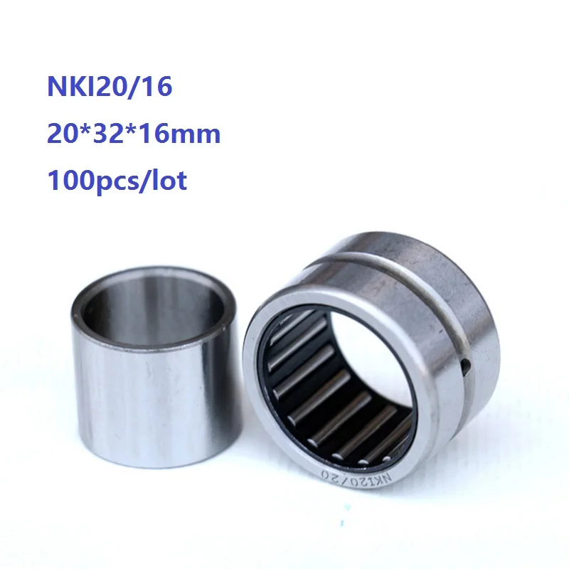 

100pcs/lot NKI20/16 NKI2016 20×32×16mm Heavy duty needle roller bearing Entity needle bearing with inner ring size 20*32*16mm