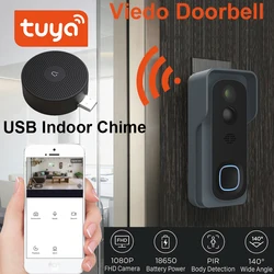 Tuya Wireless WiFi 1080P Video Doorbell with Battery USB Chime Compatible with Google and Alexa, Waterproof doorbell Smart lIfe