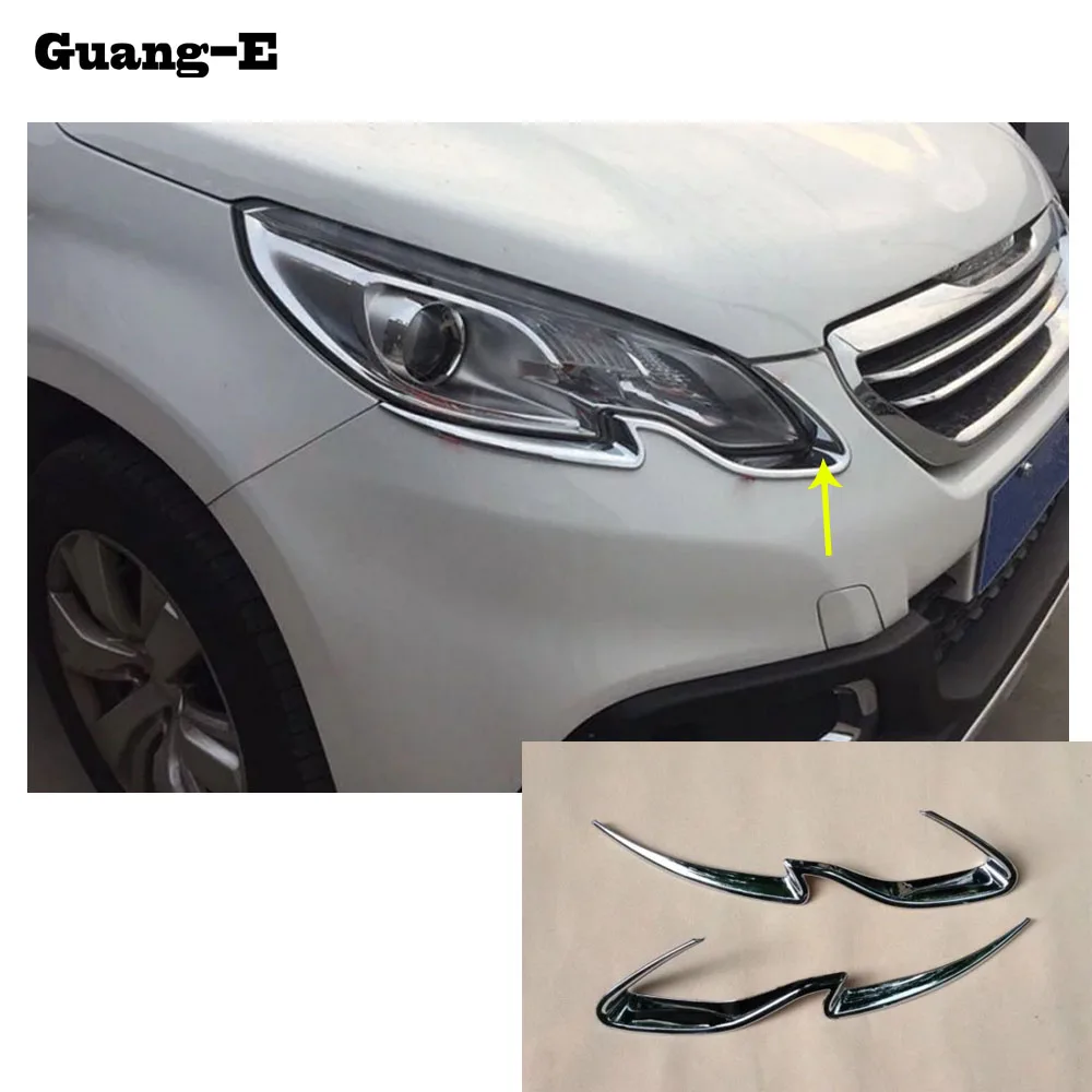 Car Front Light Lamp Detector Frame Stick ABS Chrome Cover Trim Eyebrow Frame For Peugeot 2008 2014 2015 2016 2017 2018