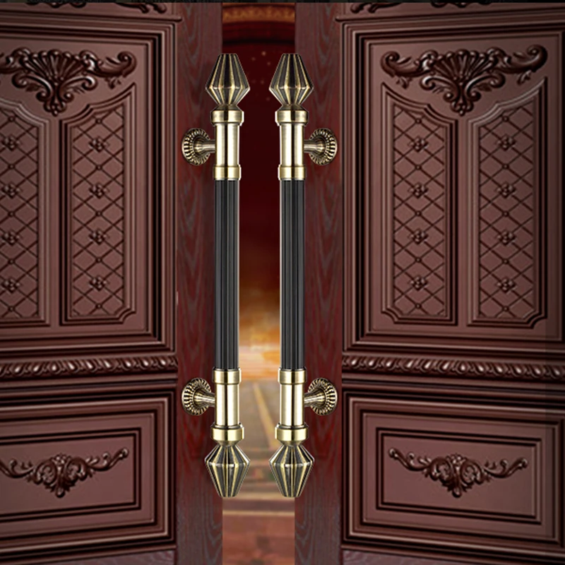 2PCS Free Shipping KTV Bronze European Palace Carved Gate Handle New Villa Glass Wood door Pull Artificial Solid Holder 430mm