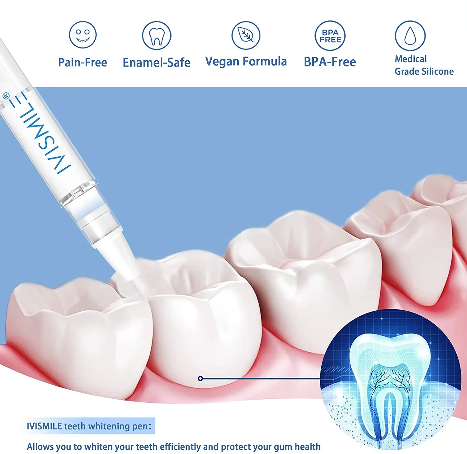 Denti 4 pezzi penna sbiancante12 % PAP IVISMILE Gel sbiancante per denti indolore e sensibilità sbiancamento dei denti adatto ai viaggi naturale