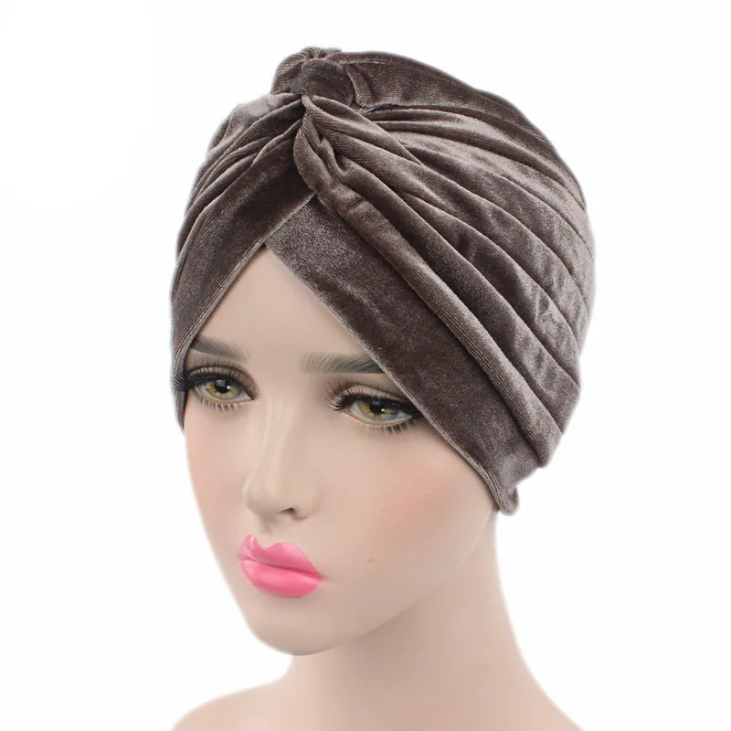 New Muslim Women Stretch Solid Velvet Turban Hats Chemo Beanie Bandana Scarf Head Wrap Cover Cap Hair Loss Accessories