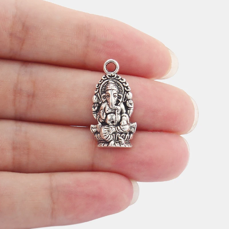 20PCS Charms Elephant Indian God Of Wealth Ganesha 27*14mm Antique Silver Color Pendants For Jewelry Making Necklace Finding