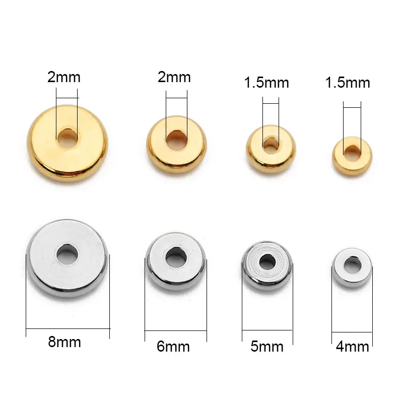 20/50pcs Stainless Steel Flat Spacer Beads Lot 4 5 6 8mm Gold Color Loose Large Hole Charm Beads For Bracelet Diy Jewelry Making