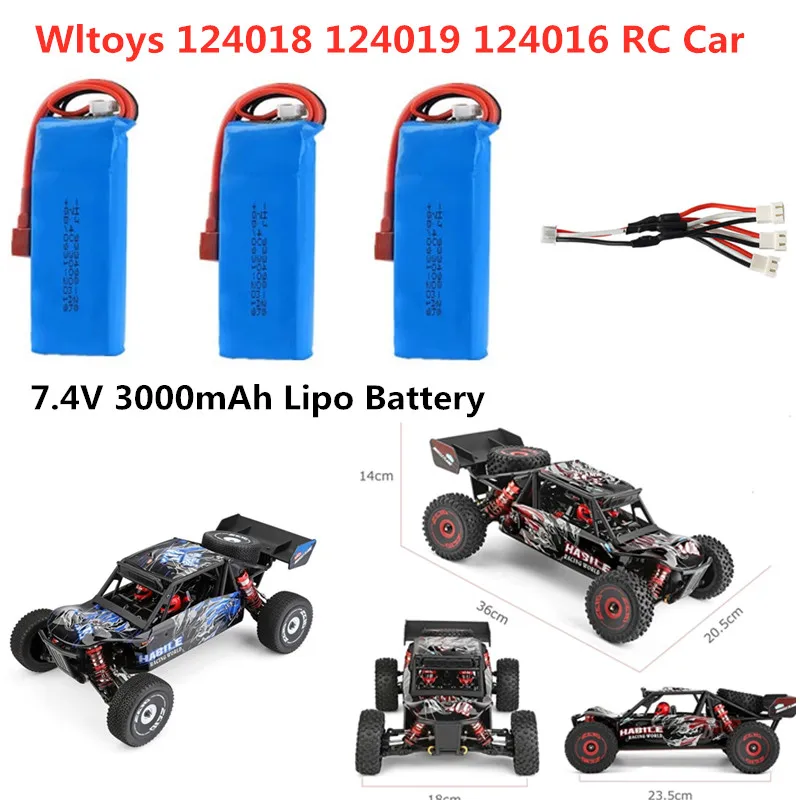 7.4V 3000MAH Battery For Wltoys 124018 124019 124016 RC Car Battery And 3-IN-1  Line Wltoys 124018 124019 124016 RC Car Parts